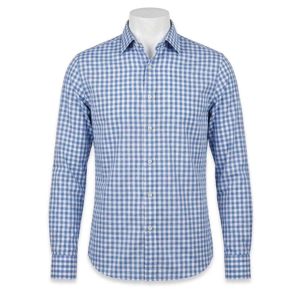 NEW FAHERTY button-up movement shirt in blue birch gingham